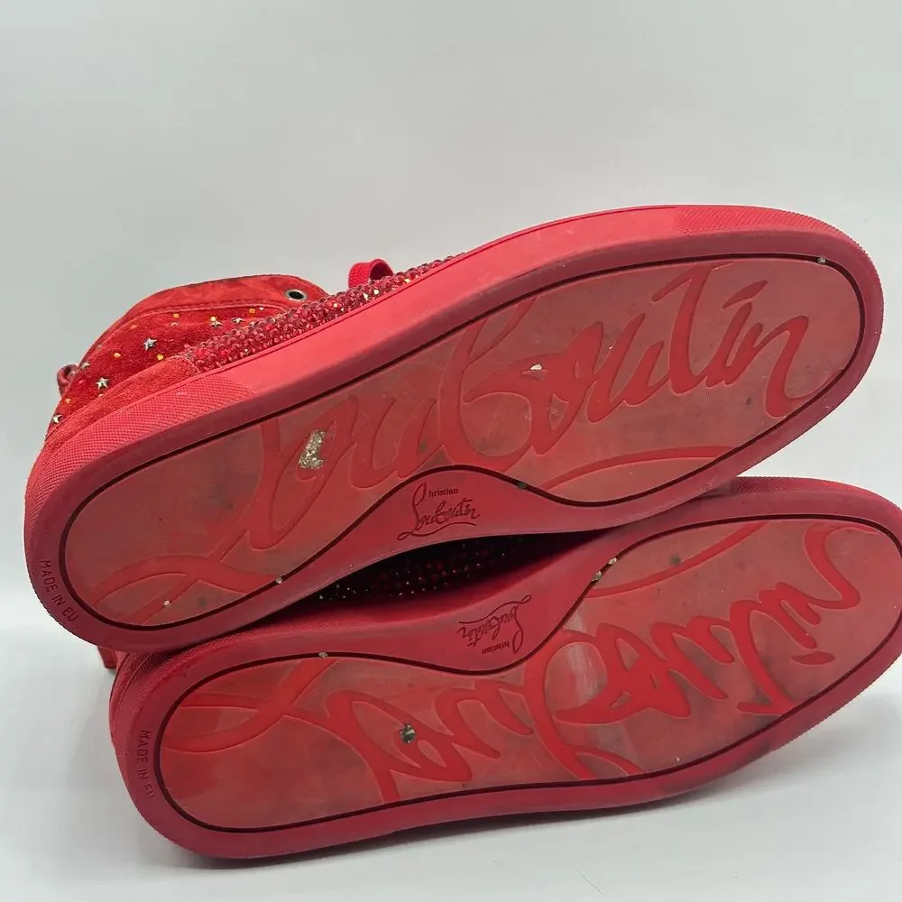 CHRISTIAN LOUBOUTIN Suede Galaxtitude High Top Sneakers Crystal Red Sz 42.5